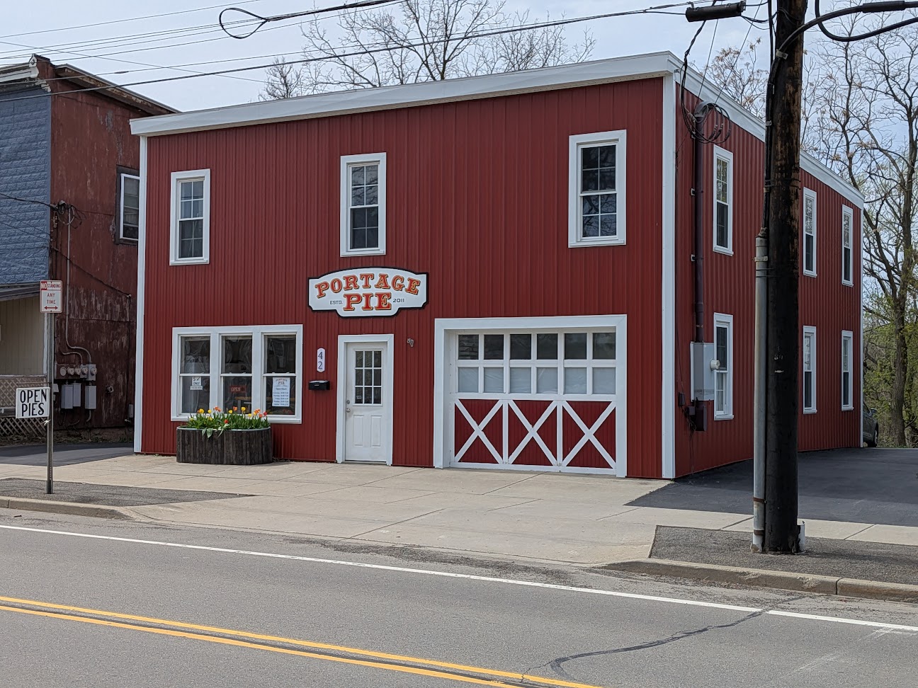 The red Portage Pie building at 42 North Portage St